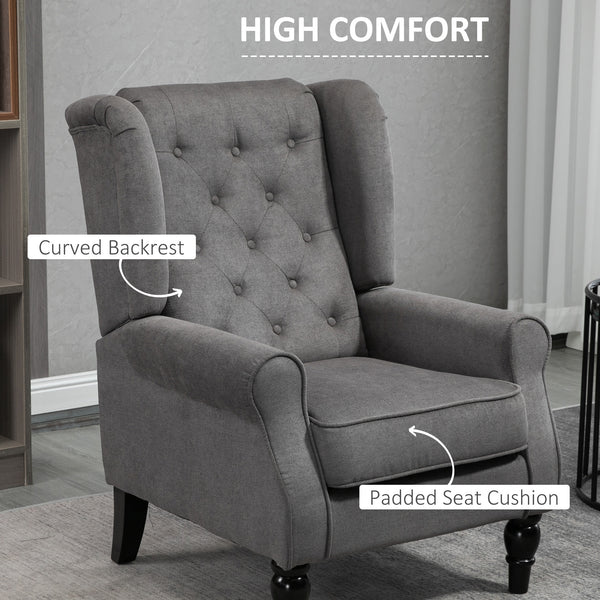Fauteuil d'appoint en tissu capitonné, pieds en bois, gris anthracite