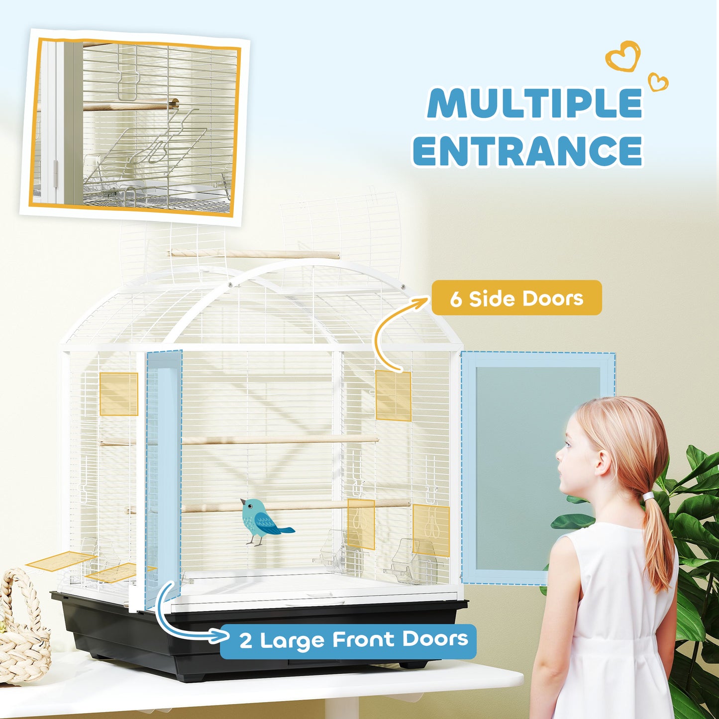 76cm Bird Cage with Removable Tray and Wheeled Stand, Dark Grey