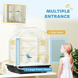 Cage à oiseaux de 76 cm avec plateau amovible et support à roulettes, gris foncé