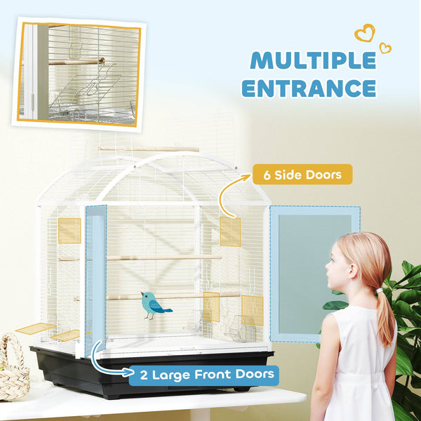 Cage à oiseaux de 76 cm avec plateau amovible et support à roulettes, gris foncé