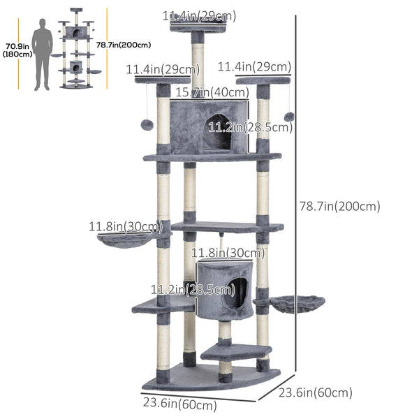 79" Cat Tree with Kitten Toys, Light Gray
