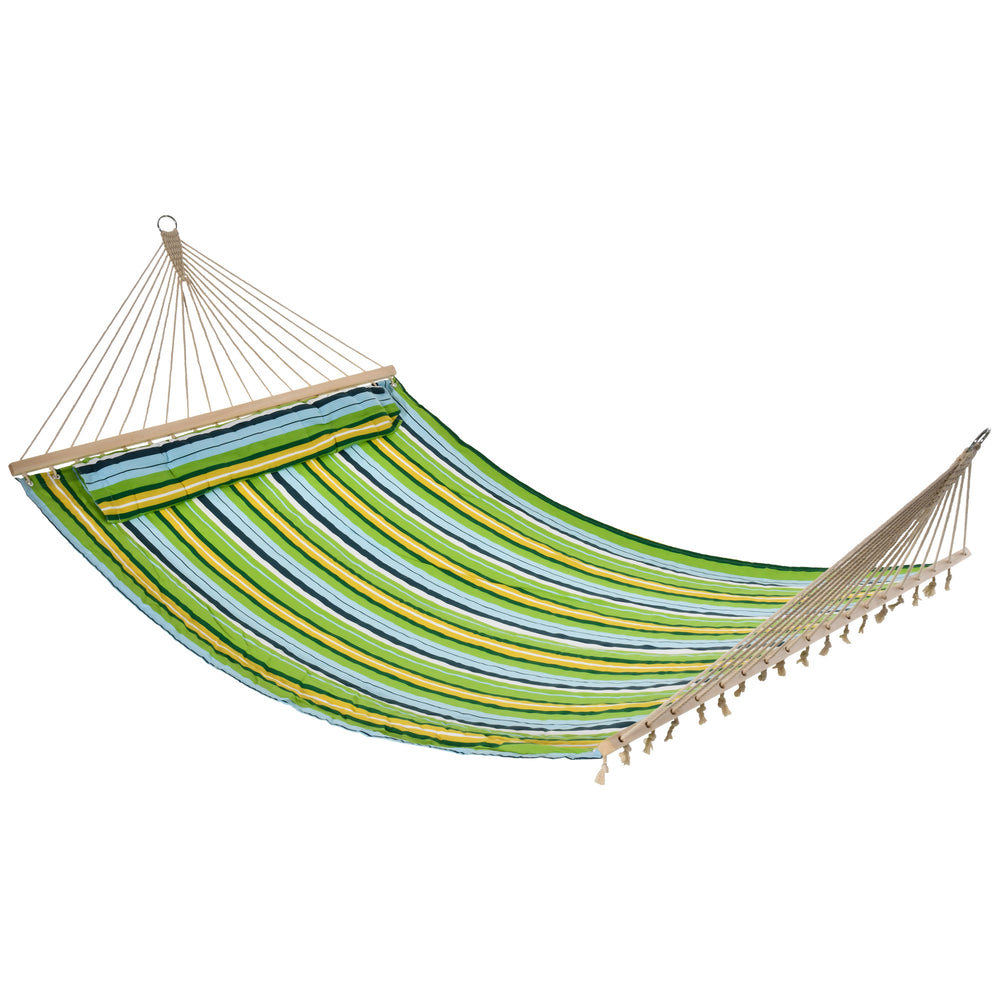 Hamac double pour 2 personnes avec oreiller, rayures vertes et bleues