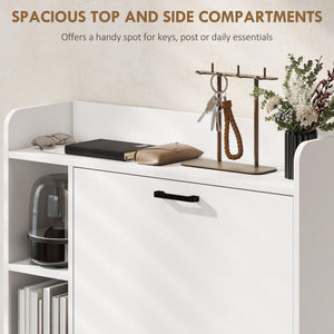Meuble à chaussures étroit avec 2 tiroirs basculants et rangements latéraux, blanc