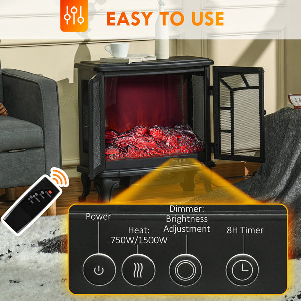 Cheminée électrique avec effet de flamme réaliste de 750 W/1 500 W, noir