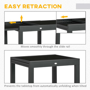 Table de jardin extensible avec structure en aluminium et plateau en verre trempé, noire
