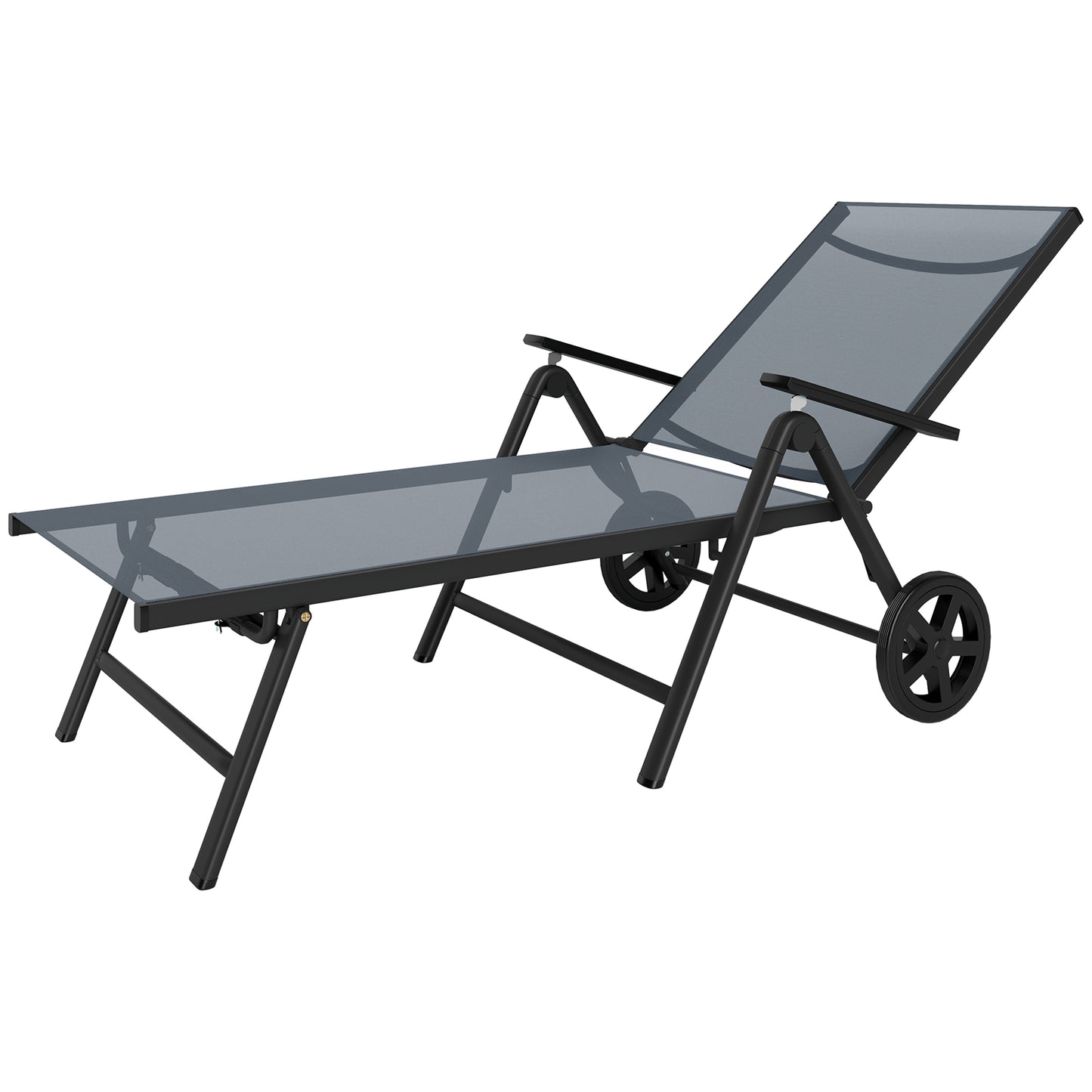 Outsunny Outdoor Lounge Chair, 5-Level Adjustable Folding Chaise Chair with 2 Wheels for Backyard, Beach, Poolside, Gray |