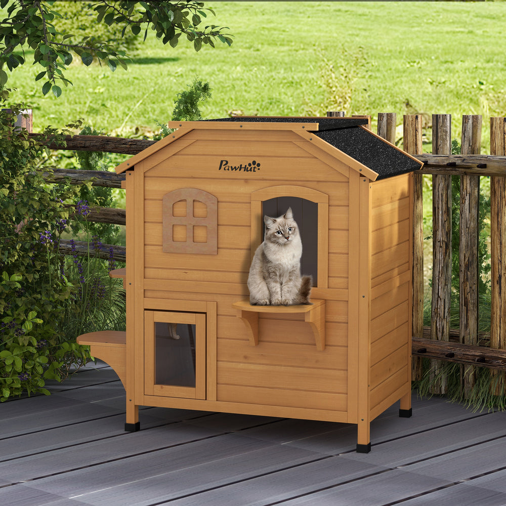 Maison à deux étages pour chats en bois avec toit ouvrant