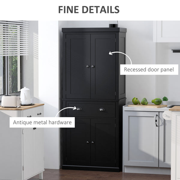 Armoire de cuisine haute avec tiroir et étagères réglables, noir