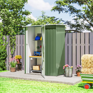 Abri de jardin en métal avec toit incliné et porte verrouillable pour outils, vert clair