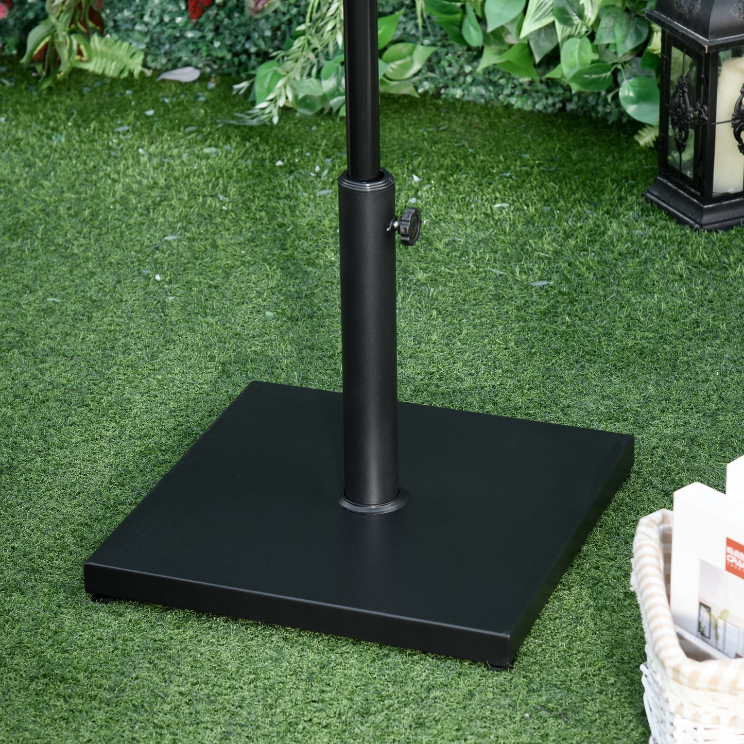 Support de parasol carré en acier de 18 kg avec bouton réglable, noir
