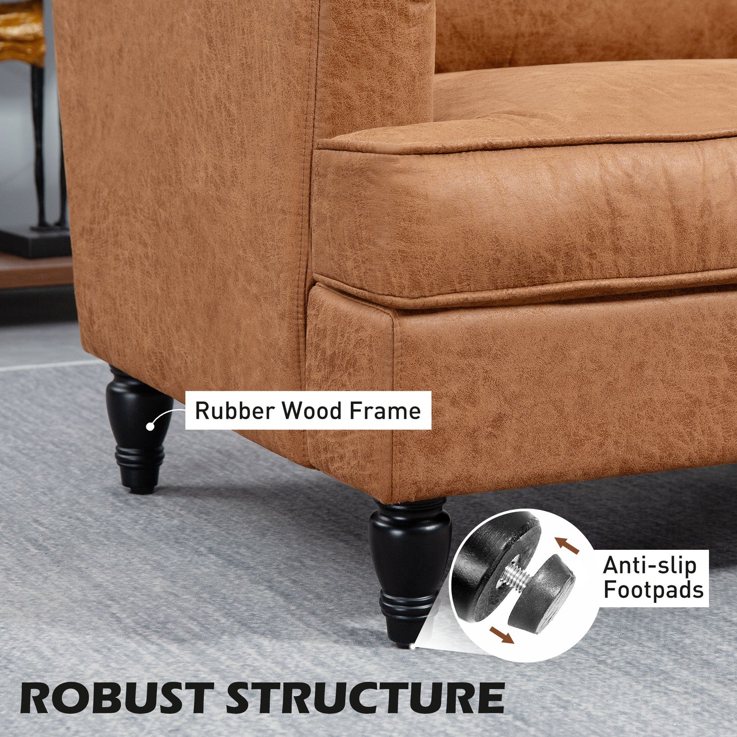 HOMCOM Modern Accent Chair, Microfiber Fabric Armchair with Turned Legs and Wide Seat, Comfortable Armchair for Living Room, Brown