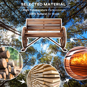 Banc à bascule d'extérieur deux places en bois avec accoudoirs en forme de roue de chariot