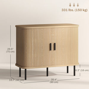 Buffet nordique avec portes tambour à lattes et pieds en métal, chêne