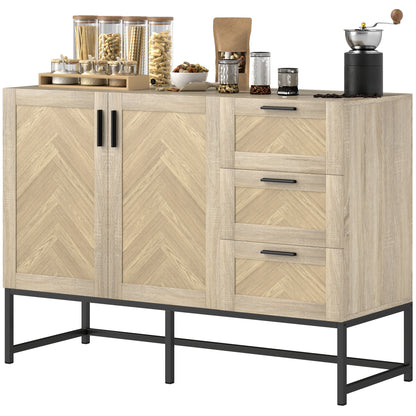 HOMCOM sideboard, coffee bar cabinet with drawers and adjustable shelf, oak