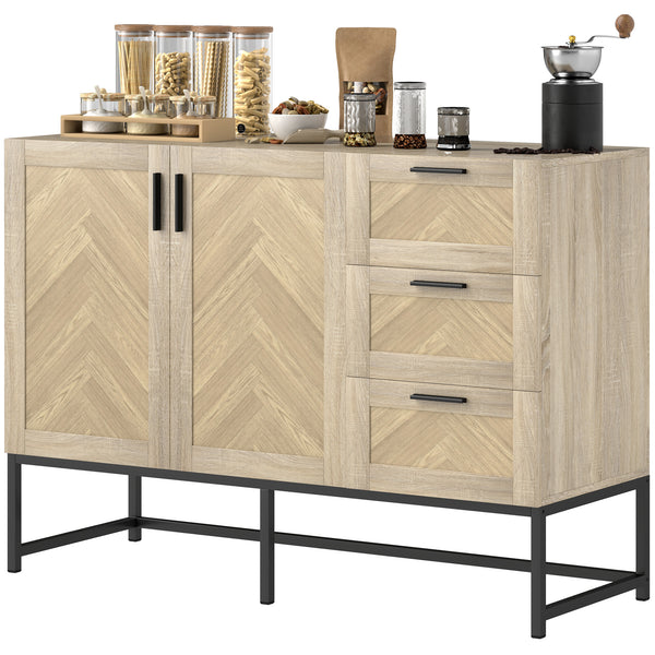 Buffet bar à café avec tiroirs et étagère réglable, chêne