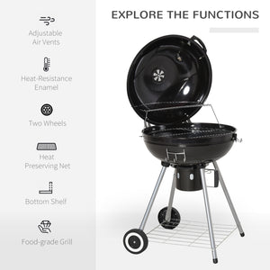 Portable Kettle Charcoal Grill for Outdoor Grilling Heat Control BBQ Barbecue