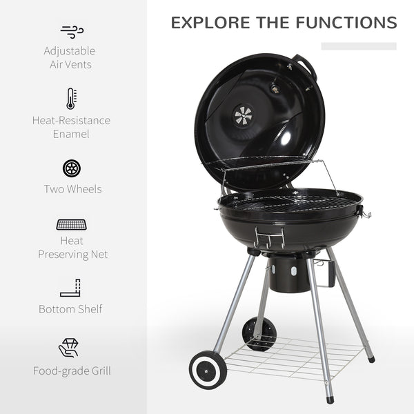 Portable Kettle Charcoal Grill for Outdoor Grilling Heat Control BBQ Barbecue