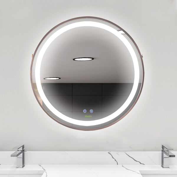 Round Dimmable Anti-Fog LED Bathroom Mirror, Rose Gold
