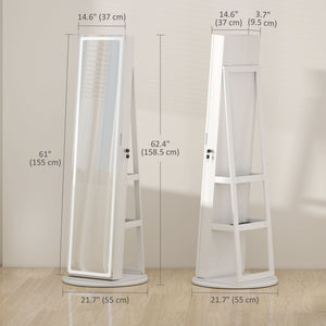 Armoire à bijoux avec miroir verrouillable sur toute la longueur, avec LED, blanc