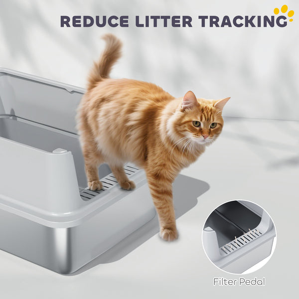 Bac à litière XL en acier inoxydable pour chats de toutes les tailles avec parois latérales hautes