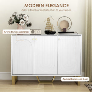 Sideboard Buffet Cabinet with 3 Doors, Modern Storage Cabinet with Adjustable Shelves & Center Leg, White