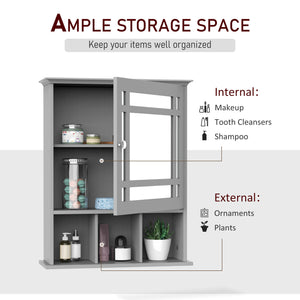 Armoire de salle de bain avec porte miroir et 3 étagères, gris