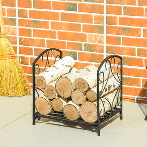 Porte-bûches robuste en métal de 40 cm noir