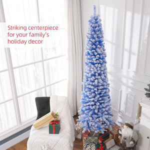 Sapin de Noël bleu givré de 7,3 pieds en forme de crayon
