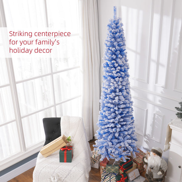 Sapin de Noël bleu givré de 7,3 pieds en forme de crayon