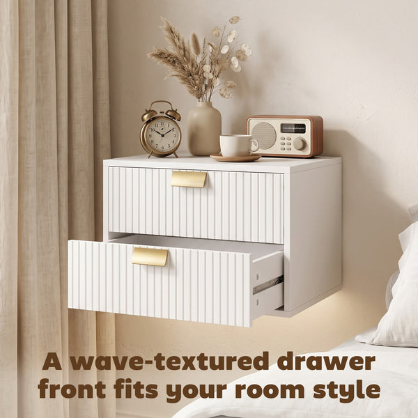 Ensemble de 2 tables de chevet flottantes avec 2 tiroirs chacune, blanc