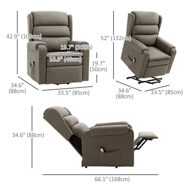 Fauteuil releveur pour personnes âgées avec repose-pieds et poches latérales, marron