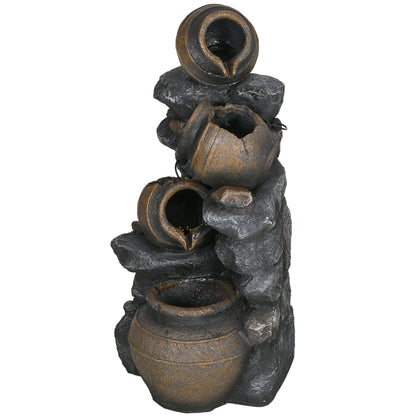 Outsunny 72cm Solar Fountain, 4-Tier Resin Waterfall and Stacked Stones, with LED Lighting.