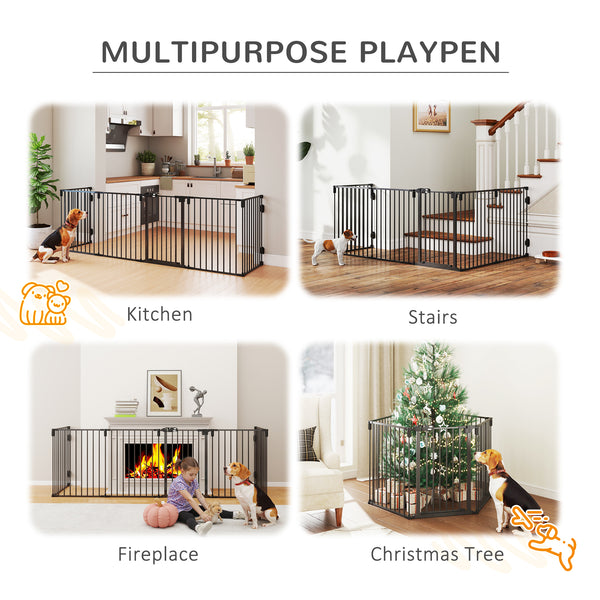 Dog Safety Gate 6-Panel Playpen Fireplace Christmas Tree Steel Fence Stair Barrier Room Divider Black