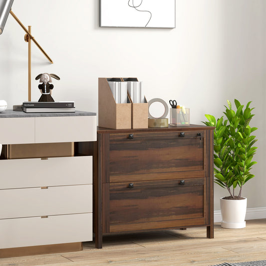 2-drawer filing cabinet, lockable, with adjustable hanging bar, for letter, A4 and legal sizes, brown