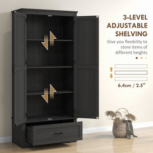 Meuble de cuisine de style campagnard avec 2 portes, tiroir et étagères réglables, noir