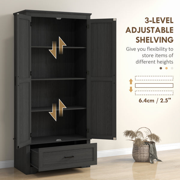 Meuble de cuisine de style campagnard avec 2 portes, tiroir et étagères réglables, noir