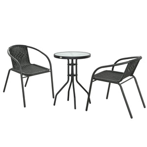 Ensemble de mobilier de jardin 3 pièces en résine tressée avec 2 chaises empilables