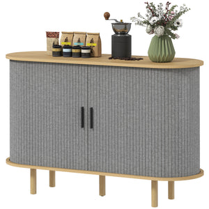 Sideboard with fluted tambour sliding doors with shelves and wooden legs, grey