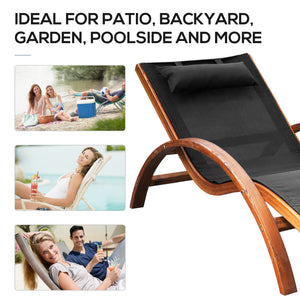 Chaise longue d'extérieur en bois, inclinable avec appui-tête, teck et noir