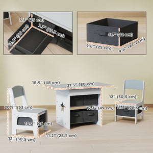 Ensemble table et chaises 3 pièces avec 6 tiroirs amovibles, gris clair