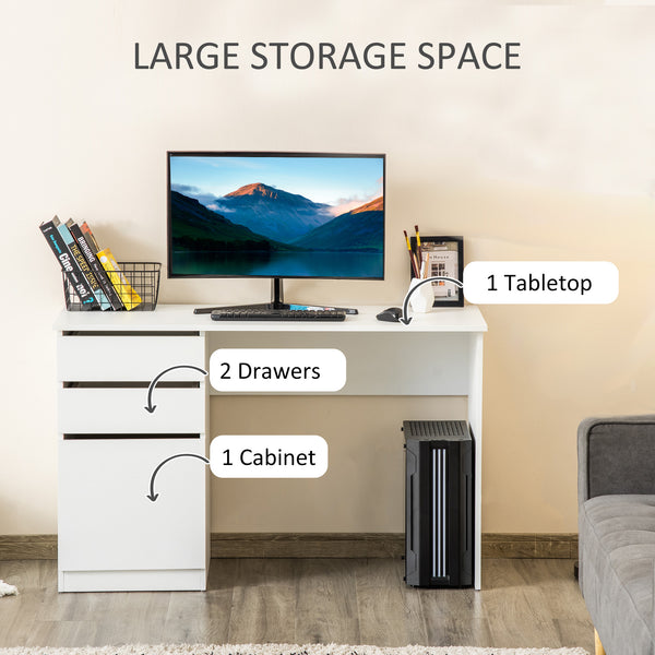 Bureau d'ordinateur moderne avec tiroir de rangement et armoire, blanc