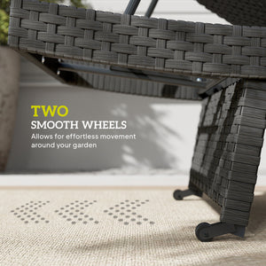 Chaise longue pliante en osier avec dossier réglable sur 4 niveaux, noire