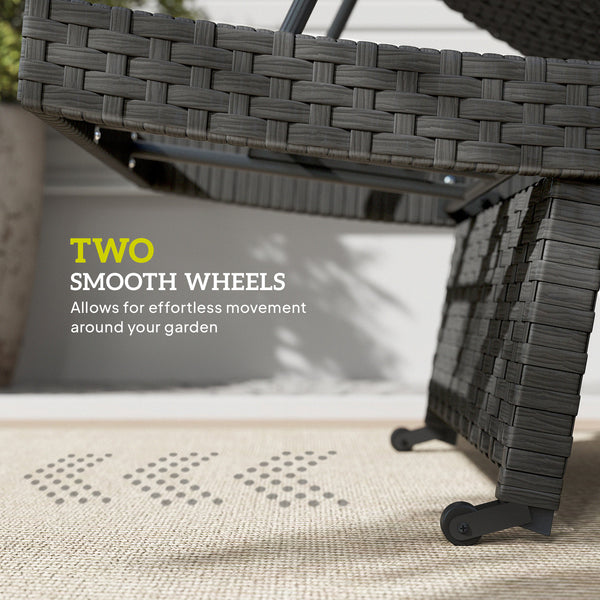 Chaise longue pliante en osier avec dossier réglable sur 4 niveaux, noire