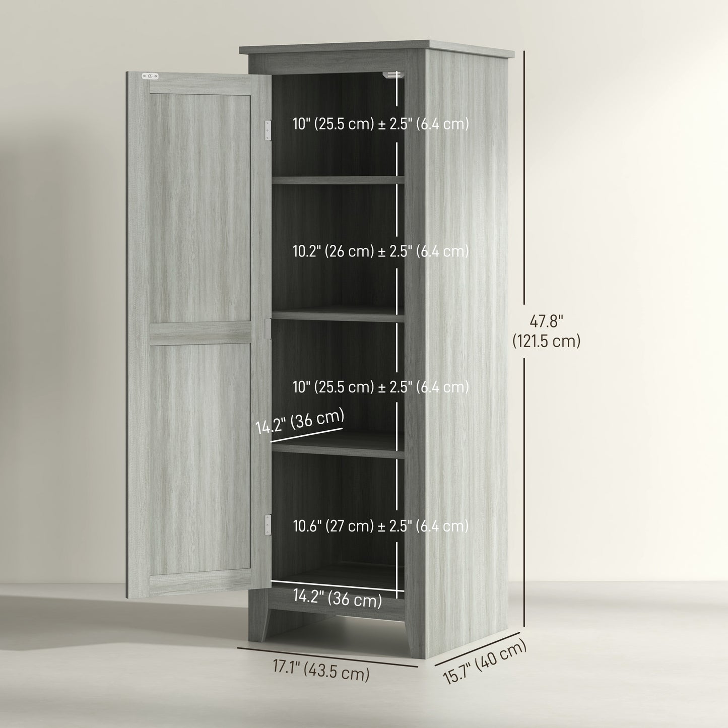 HOMCOM 48" Storage Cabinet with Barn Door, Adjustable Shelves, Gray Wood Grain
