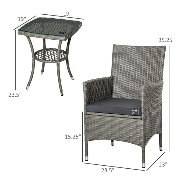 3-piece garden furniture set in woven resin, grey