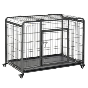 Cage pliable et robuste avec double porte, roulettes verrouillables et plateau