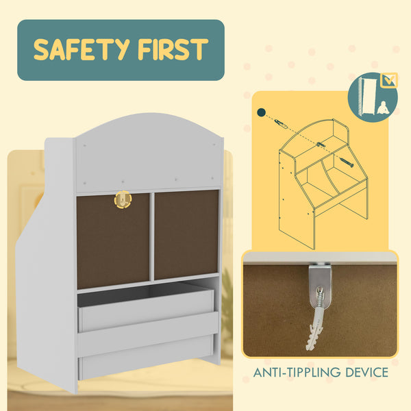 Bibliothèque à 3 niveaux avec tiroir et 2 compartiments de rangement, blanche