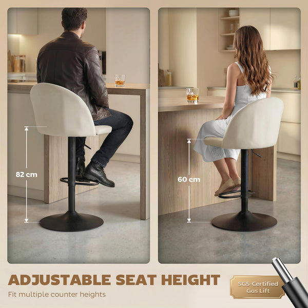 Ensemble de 2 tabourets de bar pivotants avec repose-pieds, blanc crème