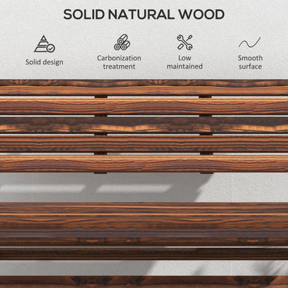 Banc d'extérieur en bois 2 places avec dossier et assise à lattes, finition carbonisée