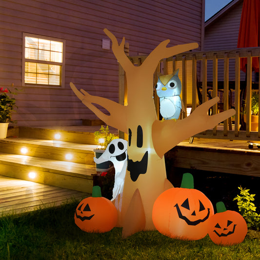 Décoration gonflable arbre hanté avec hibou, fantôme, citrouilles, affichage LED